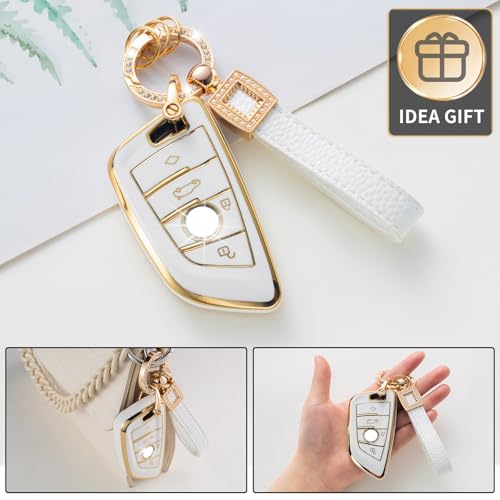 image for CACARLIKE for BMW Key Fob Cover with Leather Lanyard, Car Key Fob Case