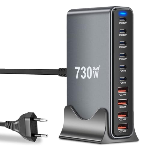 Cargador rápido múltiple USB C de 730W con salida PD 140W para cargar seis portátiles a la vez