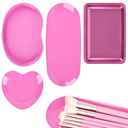 Plateau maquillage cosmétiques acier inoxydable rose rouge pour rangement - 2