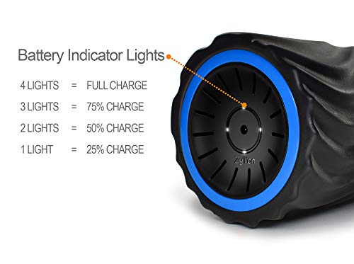 Zyllion Rechargeable Vibrating Foam Roller with 4 Intensity Levels and 3 High Density Surfaces for Exercise, Deep Tissue Massage and Muscle Recovery - Black/Blue (ZMA-22-BKBL)