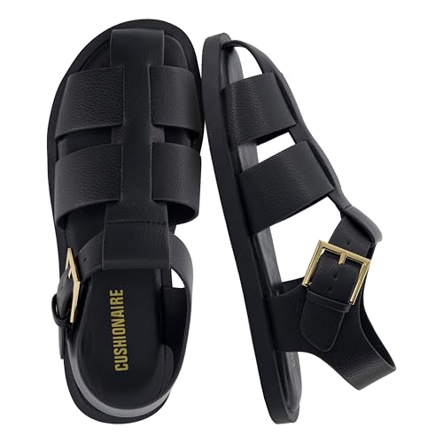 CUSHIONAIRE Women's Plaza Fisherman Sandal &ndash; Soft Vegan Leather, Adjustable Buckle Strap, Memory...
