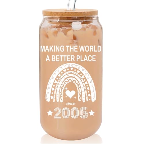 20th Birthday Gifts for Girls 20 Year Old Birthday Cups 2006 Birthday Present Happy 20th Birthday Cute Glass Cups with Lids and Straws 20th Birthday Party Decorations Gifts Ideas 16 Oz Can Glass