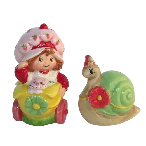 Blue Sky Clayworks Strawberry Shortcake Snail Sip N'Steep Salt and Pepper Set, 4"H