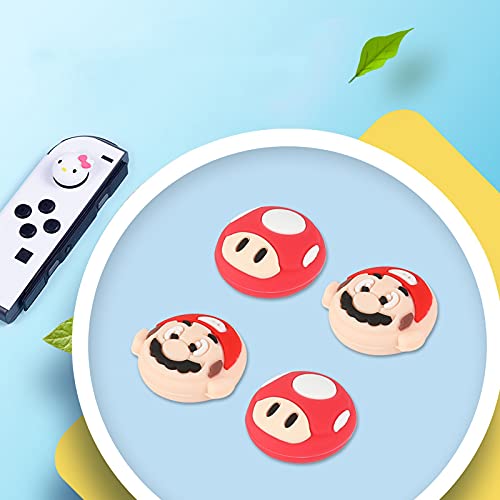Perfectsight Cute Switch Thumb Grip Caps Compatible With Nintendo Oled/Lite Console, Kawaii Soft Skin Silicone Analog Stick Button Cover For Ns Joycon Controller, 4Pcs Joystick Cap Mario Mushroom #TOP1