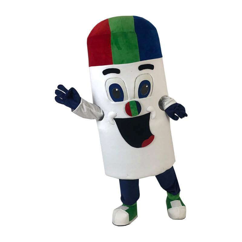 White Pill Mascot Costume Funny Cartoon Dress Up Cloth