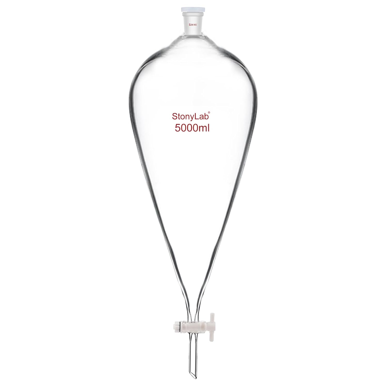 stonylab Borosilicate Glass 5000 ml Heavy Wall Conical Separatory Funnel with 24/40 Joints and PTFE Stopcock