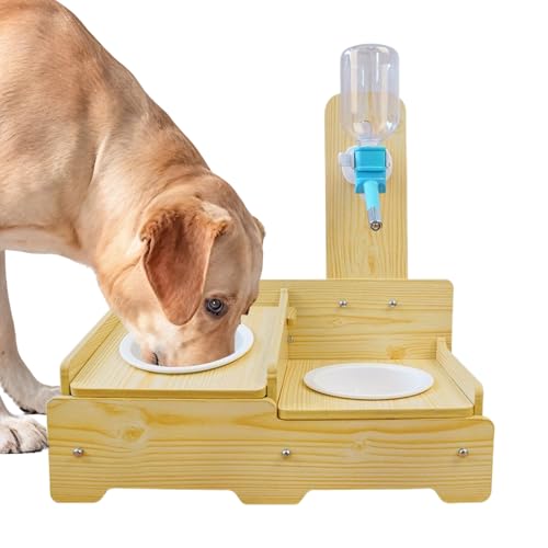 Dog Water Dispenser - Automatic Wooden Pet Fountain, Adjustable Height Feeding Station, Continuous Fresh Water Bowl with Flow System for Indoor, Home, Balcony, Garden