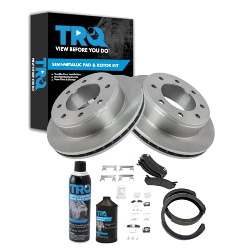 Image of TRQ Rear Brake Pad and Rotor Kit Semi-Metallic Compatible with 01-06 Sierra 1500 HD 04 Sierra 2500 04-05 2500 HD 03-06 Silverado 1500 Silverado 03-05 Suburban