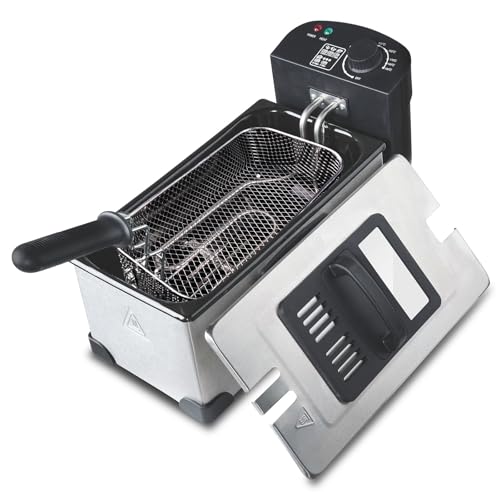 MZBDYYF Deep Fat Fryer with Frying Basket - 3 Litre Capacity Stainless Steel Oil Fryer for Fried Chicken, Shrimp, Chips & More - Dishwasher Safe Parts & Tempered Glass Lid