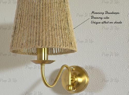 Image of Prop It Up Wall Sconce Light with Recycled Material Shade, Golden Antique Finish Wall lamp for Home, E27 Holder, Vintage Style, 35x28 cm, Bulb not Included