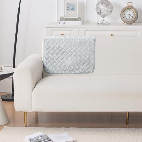 Image of HOKIPO Premium Velvety Quilted Sofa Backrest Cover - Anti-Slip, Washable, 'Softline Quilted Series' | Ice Grey (AR-6322-LGRY)