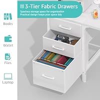 Lufeiya White Desk with File Drawers Cabinet, 47 Inch Reversible Computer Desk with Fabric Filing Cabinet for Bedroom Small Space Home Office, Modern Writing Table PC Desks, White — image 6