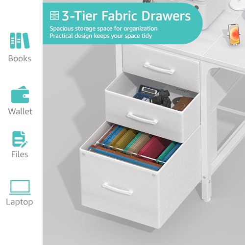 Lufeiya LFY-JC3D47-WHITE Computer Desk With Fabric File Drawers Cabinet thumb #5