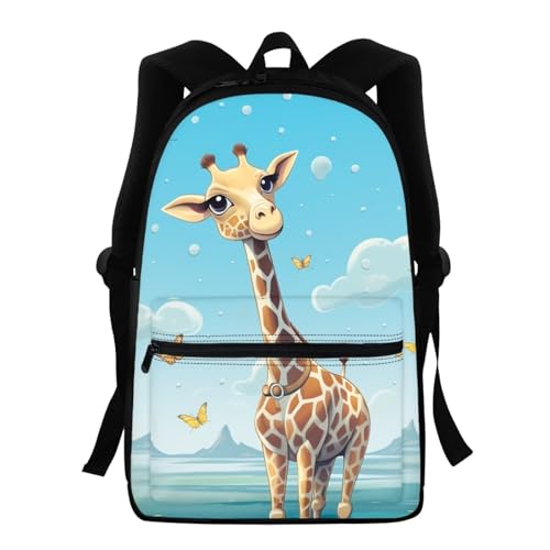 Cute Giraffe Print Backpack for Girls 3rd Grade Lightweight Kids Backpack for Boys Large Capacity Laptop Rucksack Casual Water-resistant Daypack