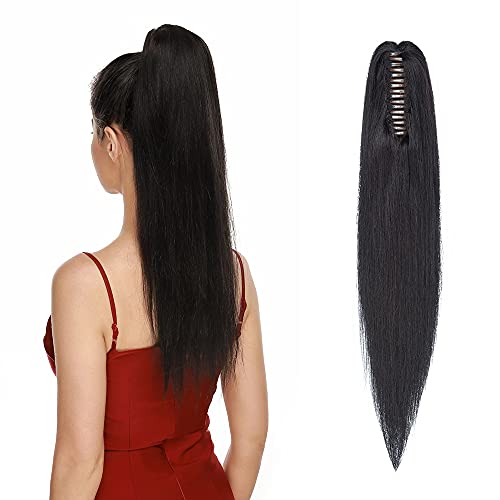 MY-LADY 100% Remy Human Hair Ponytail Extensions Thick Claw Jaw Clip Ponytails Hairpiece 105g One Piece Long Straight Pony Tail Extension for Women Girl Lady 14 Inch #01 Jet Black