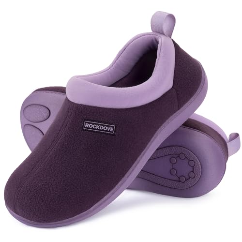 RockDove Women's Soft Cuff Polar Fleece Two-Tone Memory Foam Slipper with Indoor Outdoor Sole