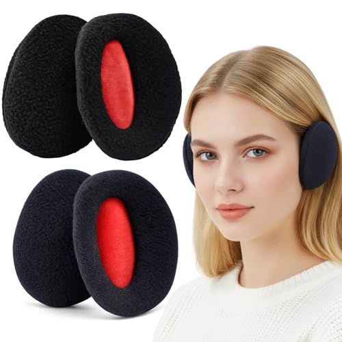 YTLSDHF 2 Pairs Ear Muffs for Women Men, Winter Ear Warmers, Soft and Comfortable Earmuffs for Ear Protection, Adjustable Design for Indoor and Outdoor Activities (Black and Blue)