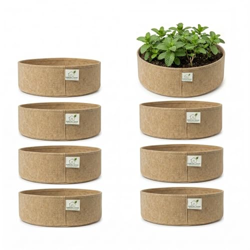 Image of 400 GSM Geo Fabric Round Grow Bags 15x6 Inch, Camel Color Planting Bags for Terrace and Kitchen Gardening Pack of 8