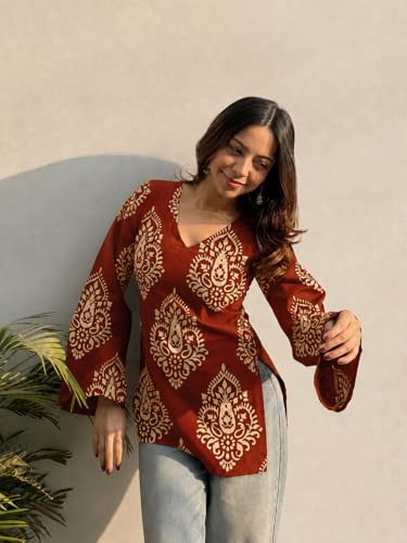 Image of ANNI Designer Cotton Short Kurti for Women | Stylish Kurti | Short Kurti Top | Casual Kurta for Women | Comfortable Cotton Kurtis for Womens