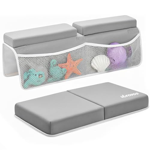 Image of UBRAVOO Baby Bath Kneeler with Elbow Rest Pad, Non-Slip Foam Mat, Quick-Drying Cushion, Foldable Bathtub Support with Toy Storage Pockets for Parents (Gray)