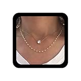 Yheakne Gargantilla de cristal con capas bohemias con perlas doradas, collar con colgante de diamantes de imitación solatire, collar de perlas de rosario vintage, joyería para mujeres y niñas