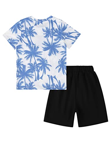 Image of GERU Boy Shorts Sets Hawaiian Outfit Kid Leaves Floral Short Sleeve Shirt Top+shorts Suits