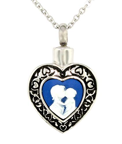 Heartfelt Mother and Child Blue and White Cameo Cremation Jewelry Necklace Urn Memorial