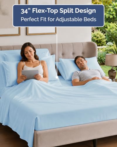 Image of Flex Top Split Head King 6 Piece Sheet Set - Soft & Cooling - Sky Blue