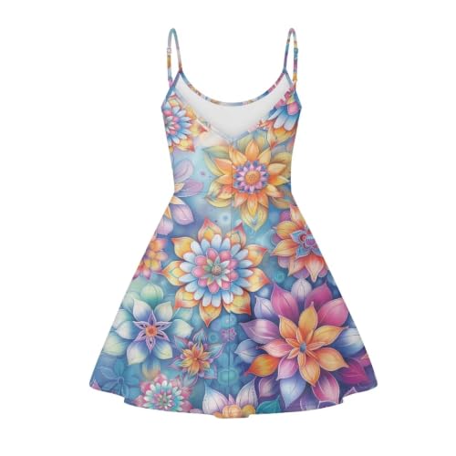 Image of Women's Spaghetti Strap Dress Summer Casual Swing Sundress Girls Beachwear Swing Mini Dress
