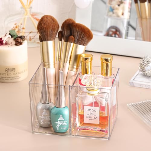 Image of Tbestmax Qtip Holder Dispenser 3-Section Clear Bathroom Container Organizer 3 Grids Cotton Swab /Pad /Ball Holder Container Cosmetics Storage for Vanity