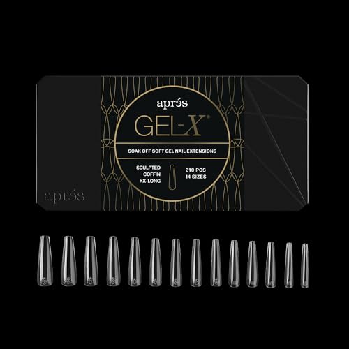 Apres Gel-X® - Scatola di unghie in scatola con 280 punte in gel X, morbide, 14 misure 00-9, mezze misure incluse (bara scolpita extra lunga, 280 pezzi)