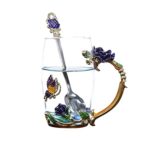 Tasse à thé en forme de fleur émail rose bleue 350ml pause café bureau