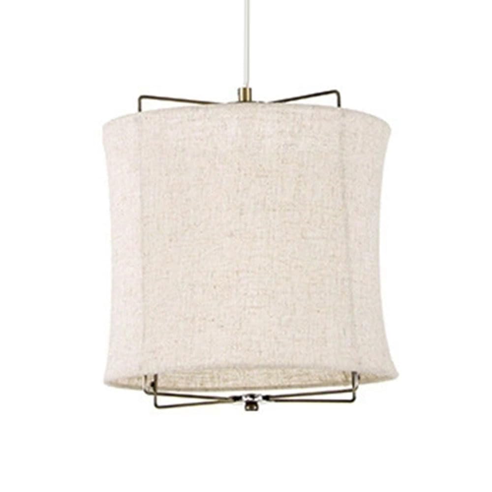 LANTANB Modern Pendant Light White Linen Fabric Lampshade Dining Room Light Fixture Unique Drum Fabric Chandeliers for Modern 19.68'' Farmhouse Ambient Lighting for Living Room, Bedroom, Kitchen