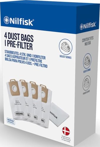 4 Bolsas Aspiradoras Nilfisk Select + Pre-filtro - Recambio Original - (128389187)