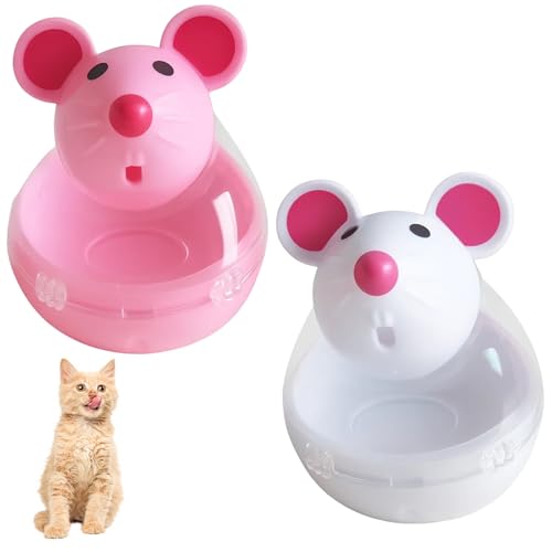 RQcMid 2 Stück Snackball Katze, Futterball Katze in Mäuse Form, Interaktives Katzen Leckerli Spielzeug, Futterspielzeug Katzes, 6x7cm, Ideal Für...