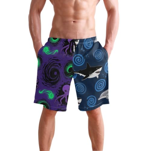 Short de bain pour homme à motifs requins bleus coupe droite 20 ou 22 cm
