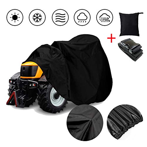 SUNDUXY Waterproof Lawn Mower Cover ATV Cover Waterproof, 210D Oxford Black Protects 4 Wheeler From Snow Rain or Sun, Large Universal Size, with Storage Bag and Buckle,S