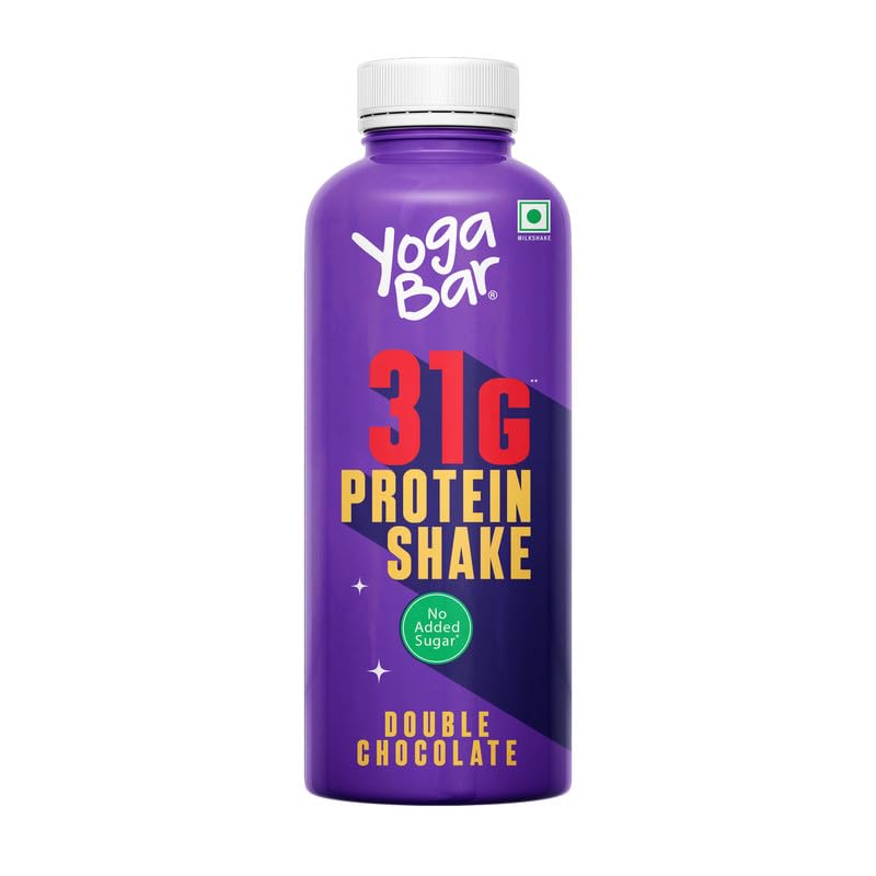 Yogabar Protein Shake 31g with No Added Sugar, Double Chocolate Flavor, Low Fat, Rich Calcium, Ready-to-Drink Milkshake, 250ml