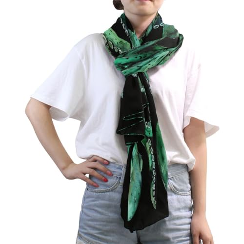 ALAZA Watercolor Green Kraken Black Chiffon Silk Long Scarf Shawl Wrap3