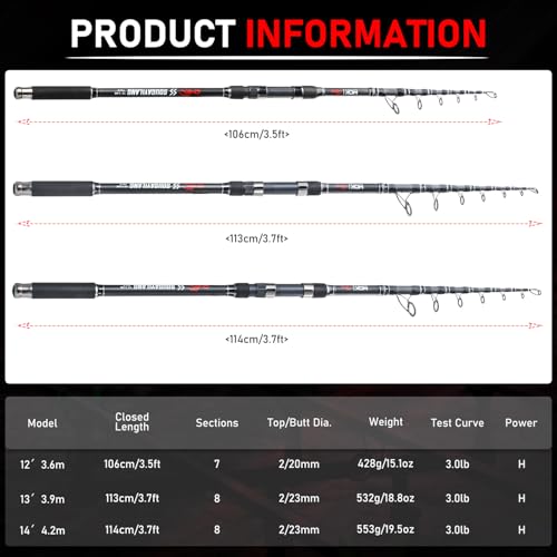 Sougayilang Teleskop Karpfenrute, tragbare Reise Angelruten, Carbon Fiber Spinning Angelrute für Karpfen Feeder Angeln 3.6M/3.9M/4.2M-36
