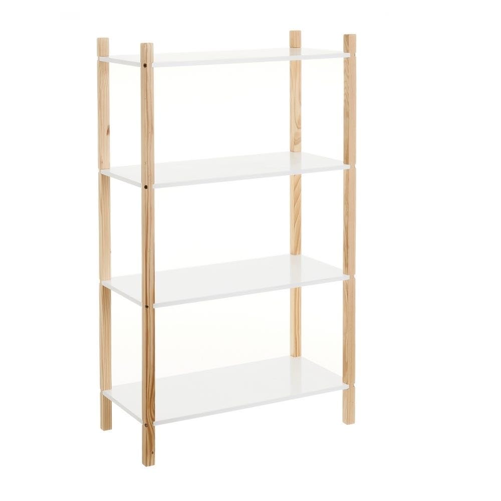 Étagère de sol DRW en bois MDF blanc et naturel à 4 niveaux