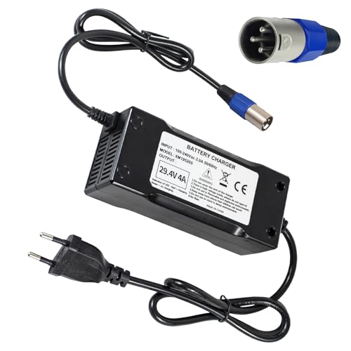 Cargador De Batería De Iones De Litio De 24V, Salida De Cargador De Batería De 29,4V 4A, Conector XLR Compatible con una Variedad de Scooters eléctricos, sillas de Ruedas eléctricas.