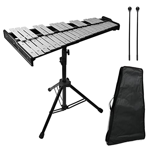 Kinbelle 32 Notes Glockenspiel Kit Xylophone Bell Percussion Instruments, Percussion Instruments Kit for Adults/Children,Educational Xylophone with Adjustable Height Stand,Mallets,Carrying Bag