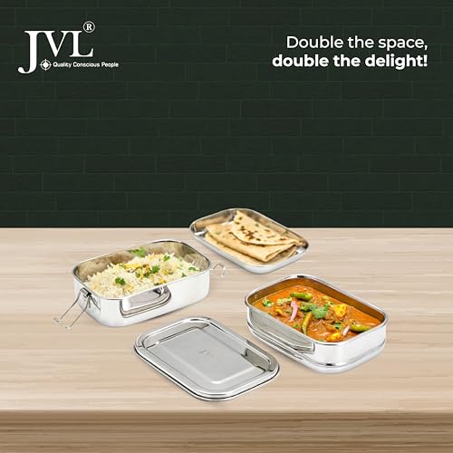 Image of JVL Stainless Steel 2 Tier Lunch Box (Rectangle, Small)