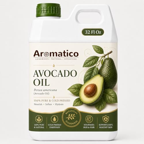Image of AROMATICO Avocado Oil for Skin, Hair and Body Care, Multipurpose Carrier Oil for Massage, Scalp Care, Dry Skin Routine, DIY Beauty and Natural Glow - 946 ml