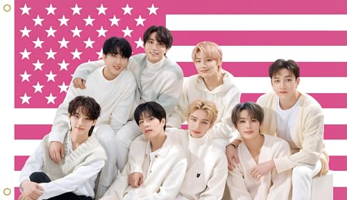 WENWELL Stray Kids Tapestry Pink American Flag Design 3x5 FT Polyester Wall Hanging with Brass Grommets for Bedroom Studio Decor