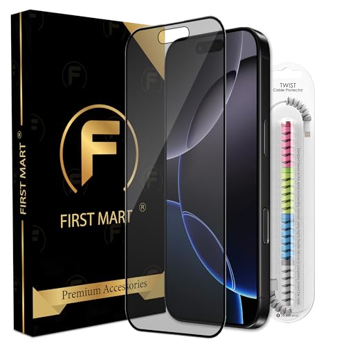 Image of FIRST MART Matte Anti-Glare Tempered Glass for iPhone 16 Pro and iPhone 17 With Installation Kit | Military-Grade Gaming Screen Protector & Cable Guard | Edge to Edge Coverage | Black