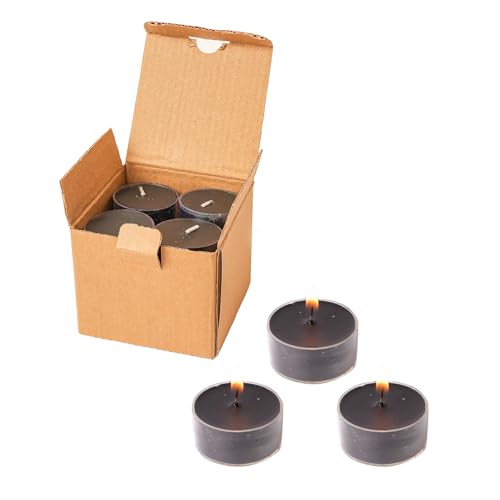 MUUFAZA 12 Black Unscented Natural Soy Tealight Candles in Clear Cup