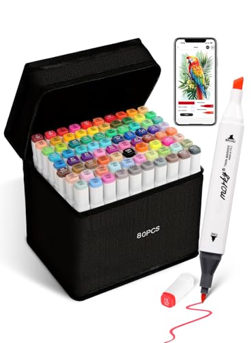 Brled 80 colores marcadores de alcohol con aplicación gratuita, punta de cincel y punta fina para adultos, marcadores a base de alcohol para artistas, marcadores de arte para pintar, colorear, dibujar