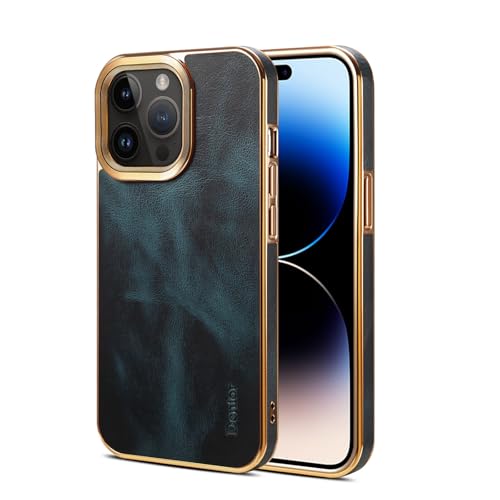 Coque iPhone 16 Plus en cuir véritable bleu et silicone rigide plaqué chic